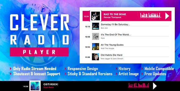 CLEVER v1.5 - HTML5 Radio Player With History - Shoutcast and Icecast - WordPress Plugin
